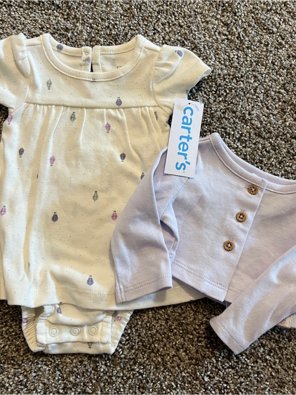 Carter's Cream Bodysuit Dress with Lavender Cardigan Set